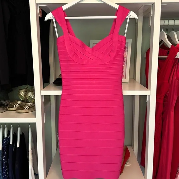 Herve Leger Paris - Sweetheart Hot Pink Bandage Dress - Picture 2 of 5
